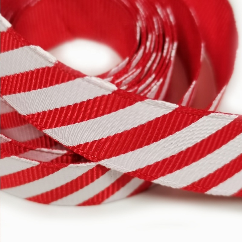 2.5cm Red with White Stripe Grosgrain Ribbon, Christmas Ribbon