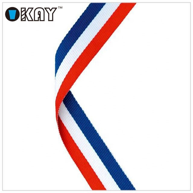 High quality polyester red white blue striped ribbon for clothing