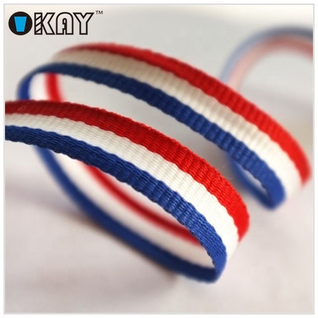 High quality polyester red white blue striped ribbon for clothing