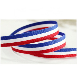 High quality polyester red white blue striped ribbon for clothing