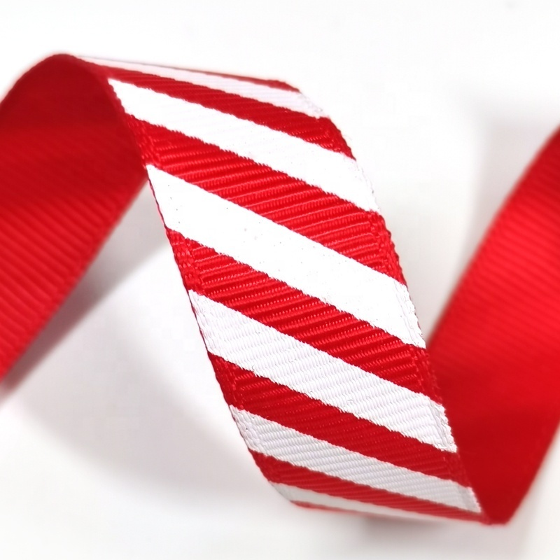 2.5cm Red with White Stripe Grosgrain Ribbon, Christmas Ribbon