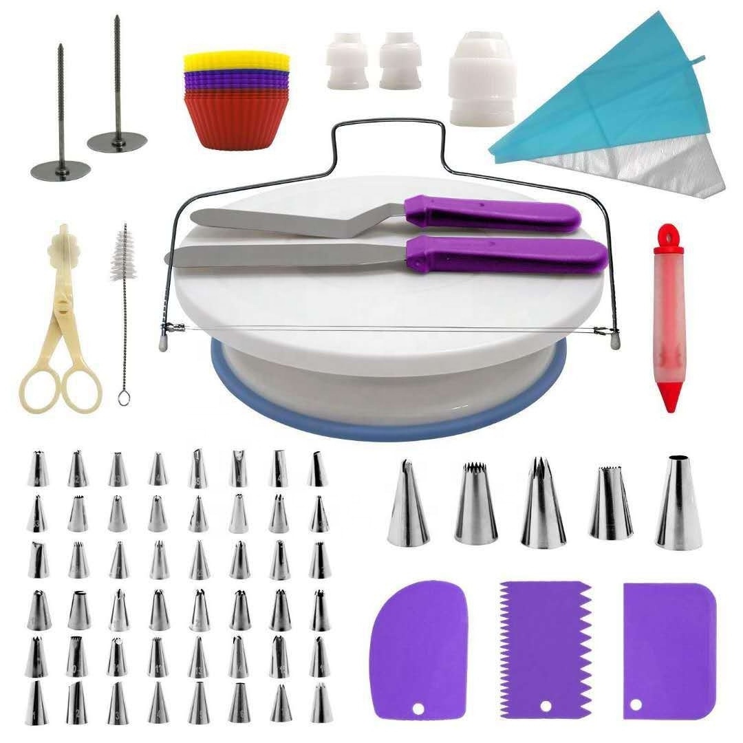 OKSILICONE Amazon Hot Sale 106 PCS Cake Decorating Kit Cake Cookies Pastry Bag Tools With Pastry bags Cake Turntable