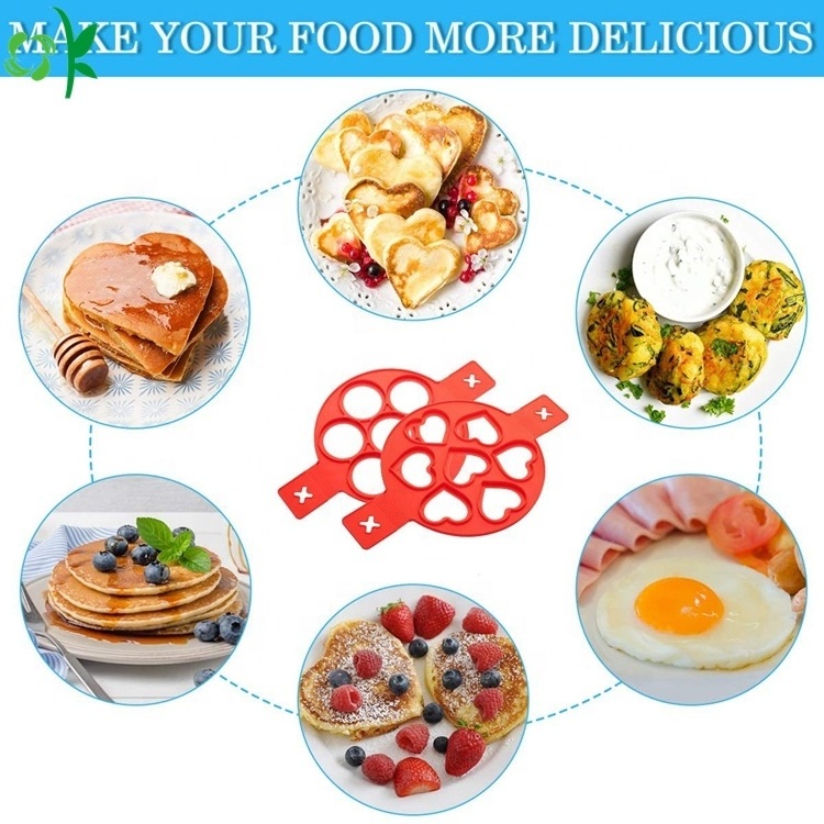 OKSILICONE Pancake Mold Maker Silicone Egg Ring Maker 2 Pack Nonstick Baking Round Heart Shape Mold Fried Egg Moulds