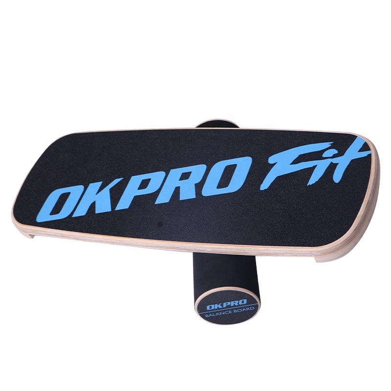 OKPRO Hot Selling Custom Wooden Wobble Balance Board Stability Trainer Non Slip Surface Balance Board with Cork Roller