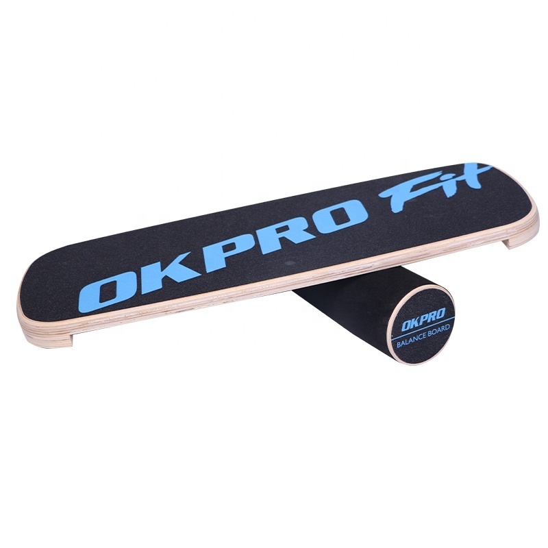 OKPRO Hot Selling Custom Wooden Wobble Balance Board Stability Trainer Non Slip Surface Balance Board with Cork Roller