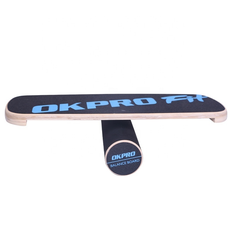 OKPRO Hot Selling Custom Wooden Wobble Balance Board Stability Trainer Non Slip Surface Balance Board with Cork Roller