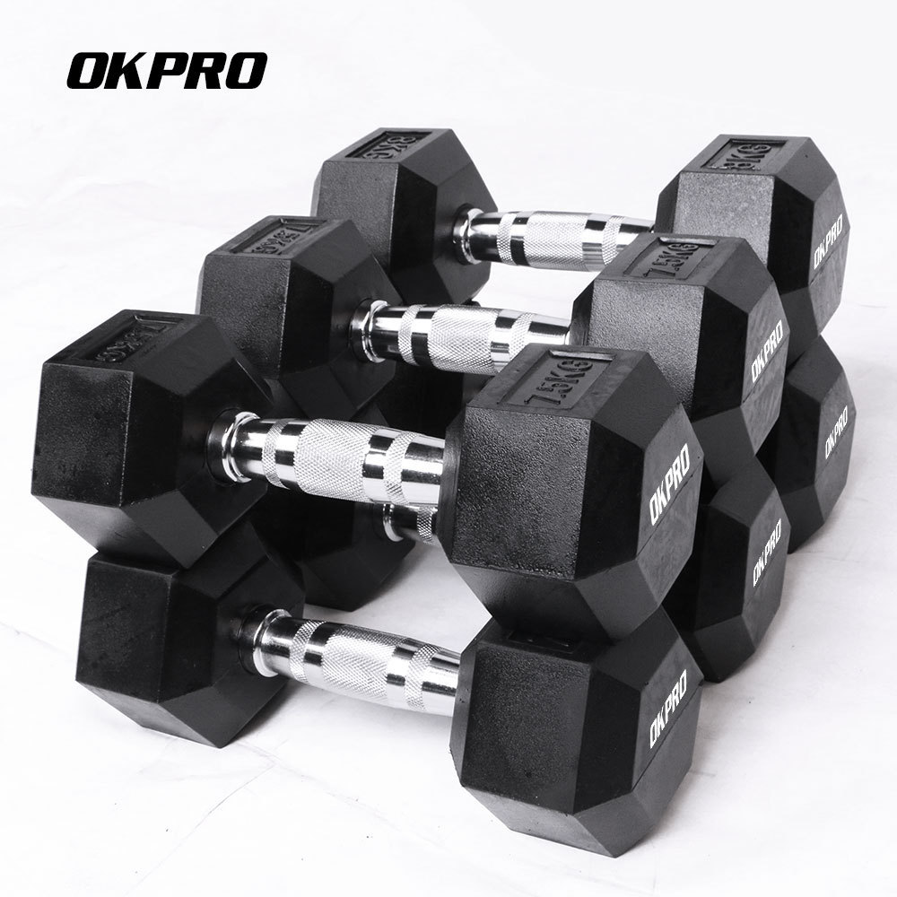 Factory Direct Selling Gym Custom Dumbbells Rubber Hex Dumbell Set Free Weights For Commercial Use