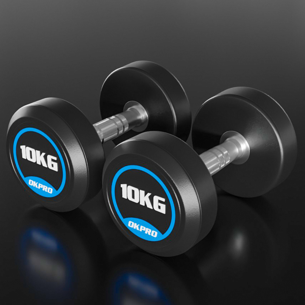 OKPRO Dumbbell Designed For Customer In lbs And Kg Commercial Black Gym Natural Rubber Dumbbell