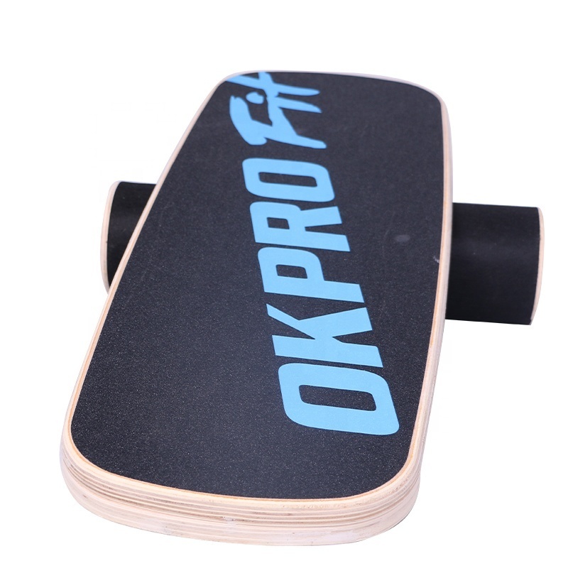 OKPRO Hot Selling Custom Wooden Wobble Balance Board Stability Trainer Non Slip Surface Balance Board with Cork Roller