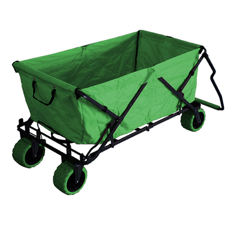 high quality green balloon tire sand beach trolley cart folding wagon with 4 wheels