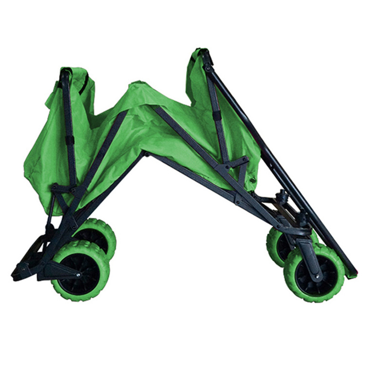 high quality green balloon tire sand beach trolley cart folding wagon with 4 wheels