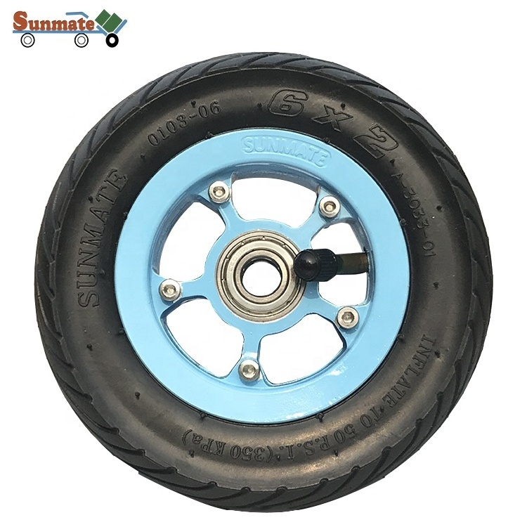 Multi colour 6 inches 150*50 pneumatic wheel for skateboard with full aluminium rim and spoke available 8/10/12 mm bearing