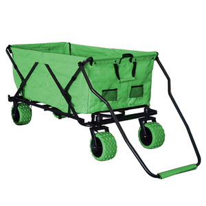 high quality green balloon tire sand beach trolley cart folding wagon with 4 wheels