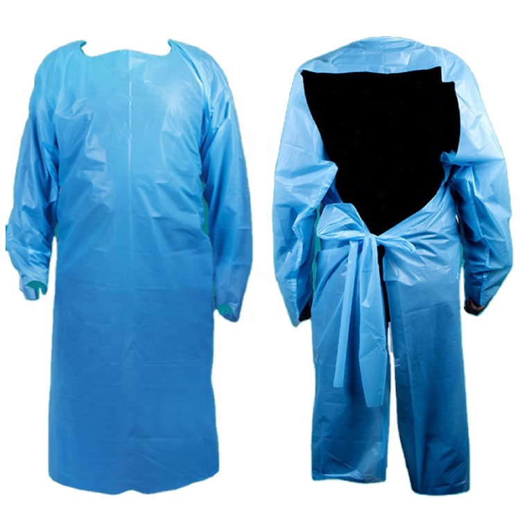 Disposable CPE Plastic Gown Thumb Hole Hospital Gowns