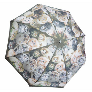 Ok Umbrella 21inch 8k auto open and close cat design 3 fordable umbrella for gift