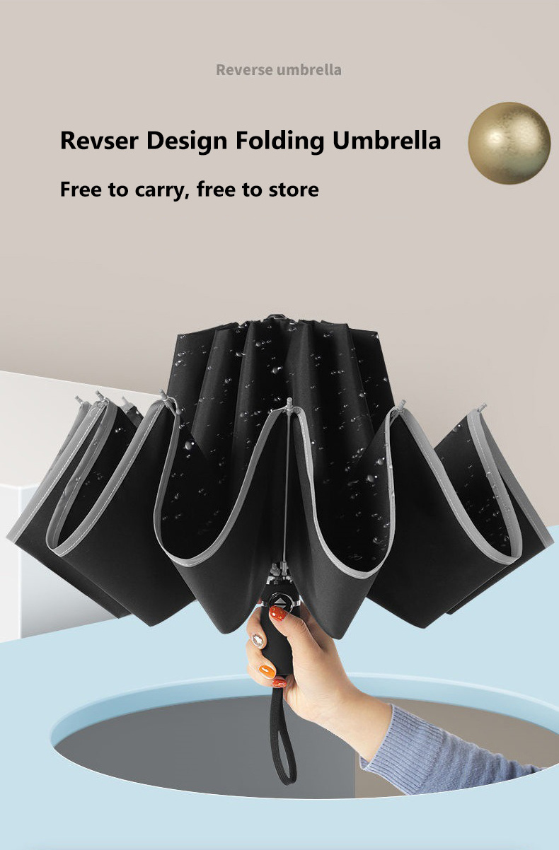 OK Umbrella Super Strong Promotional Inverted 10 Ribs Waterproof Windproof Reverse Three Folding Umbrella