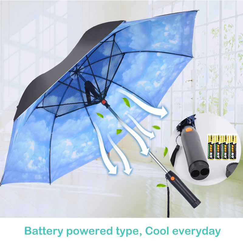 Ok Umbrella new design 23 inch air conditioning fan and mist cooling umbrella with safe screen mesh