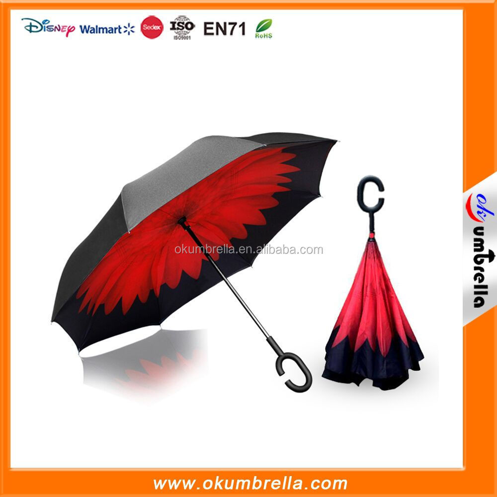 Ok Umbrella Hands Free C Hook double layer Inverted Umbrella, Custom Promotional Umbrella