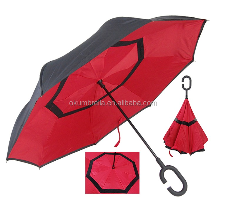 Ok Umbrella Hands Free C Hook double layer Inverted Umbrella, Custom Promotional Umbrella