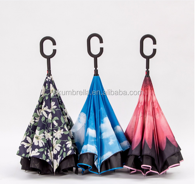 Ok Umbrella Hands Free C Hook double layer Inverted Umbrella, Custom Promotional Umbrella