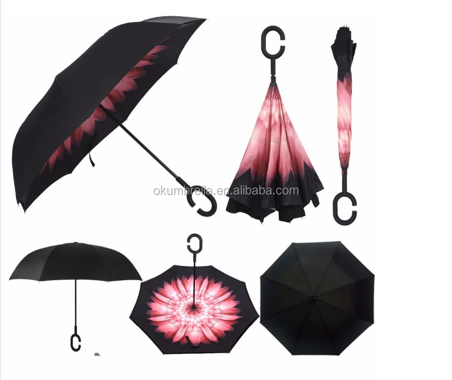 Ok Umbrella Hands Free C Hook double layer Inverted Umbrella, Custom Promotional Umbrella