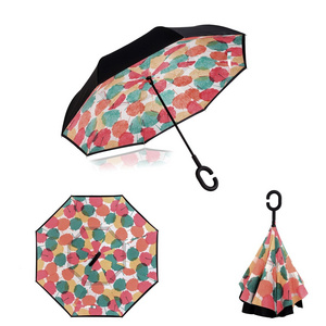 Ok Umbrella Logo Customized Inverted Umbrella Double Layer With C Shape Handle Reverse Umbrella