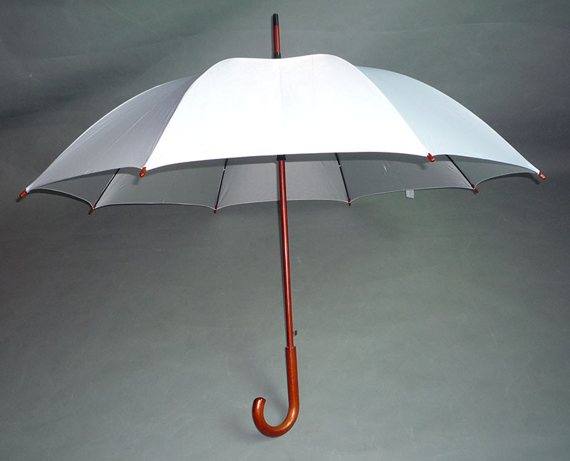 Ok Umbrella 23-inch Special Umbrella Custom Logo Auto Open Silver White Wooden Shaft Straight Umbrella