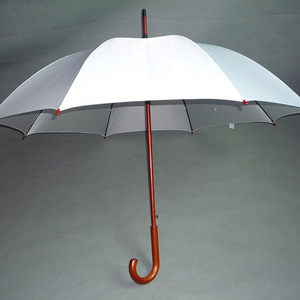 Ok Umbrella 23-inch Special Umbrella Custom Logo Auto Open Silver White Wooden Shaft Straight Umbrella