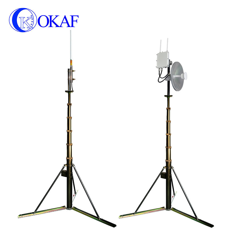 Antenna Mounting Manual Telescopic Mast LED Lighting Hand Crank Telescoping Pole Telecommunication Tower