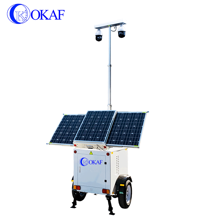 Outdoor Solar Powered Mobile Sentry Security Trailer Portable Surveillance System CCTV Trailer with P2P IP PTZ Camera