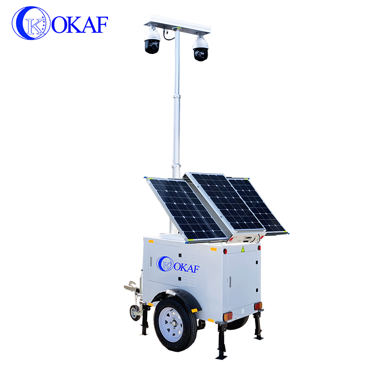 Outdoor Solar Powered Mobile Sentry Security Trailer Portable Surveillance System CCTV Trailer with P2P IP PTZ Camera