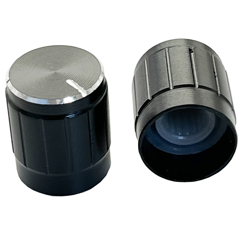 OKY0274 Potentiometer Knob Knurled Shaft Black Aluminum Smooth Surface Aluminum Knob 15mmx17mm Aluminum Shift Knob