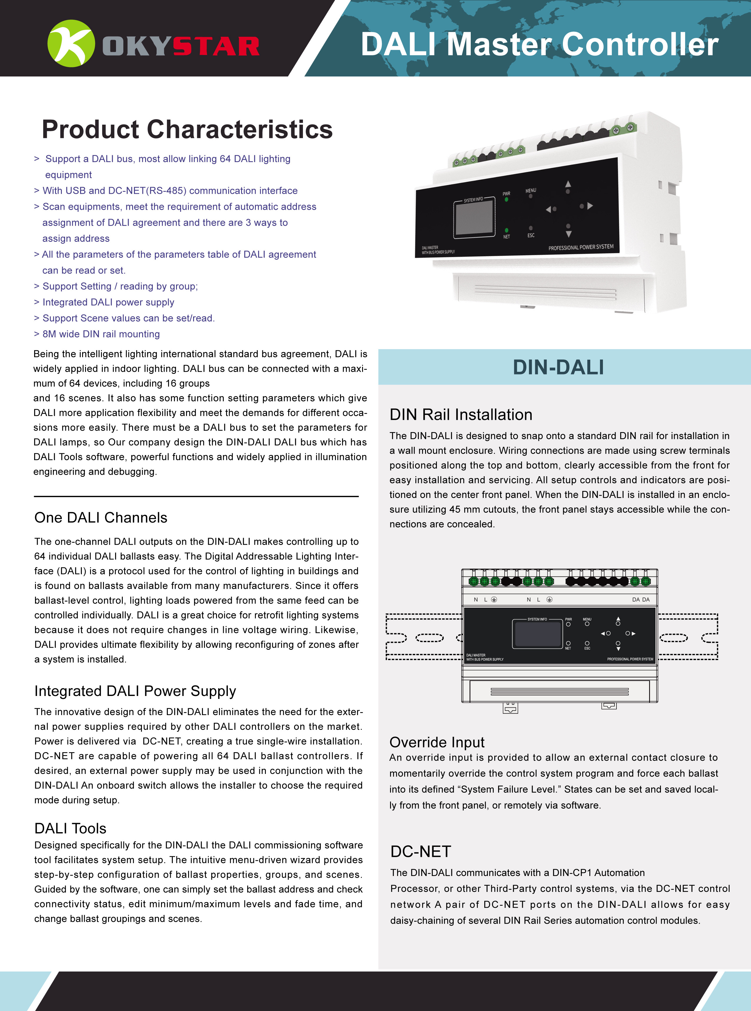 OEM/ODM DIN RAIL 220V AC DALI Dimmer Applied In Lighting Automation System For Commercial Building