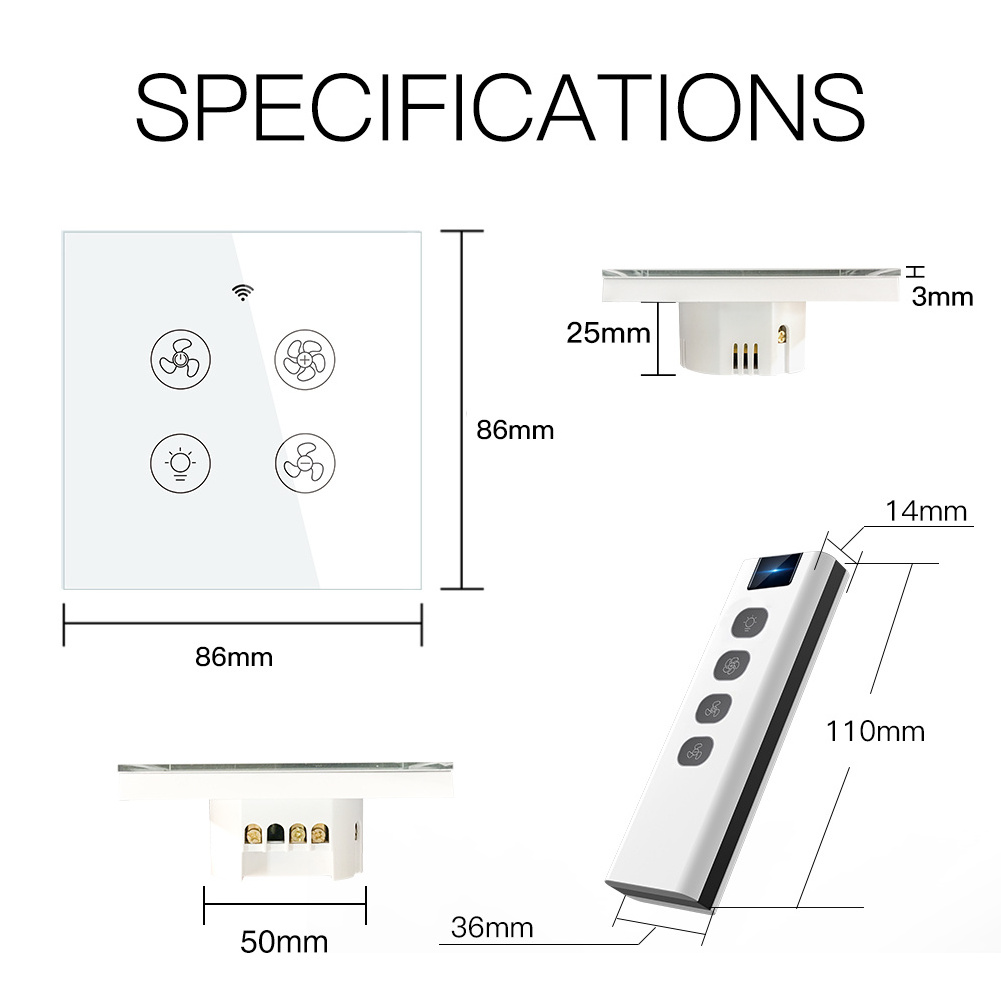 Tuya Smart Life App WiFi Fan Light Switch Touch Sensitive Voice Control Ceiling Fan Lamp Switch