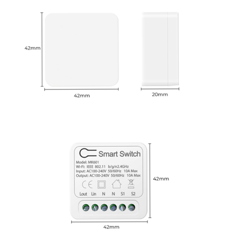 Tuya Wifi Mini Smart Switch 10A/16A 2-Way DIY Switches SmartLife App Timer Module Support Alexa Google Home Alice Voice Control