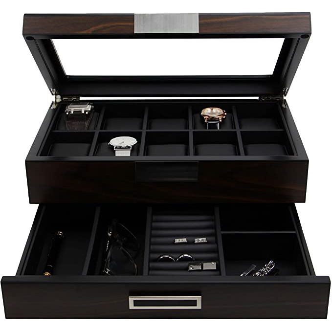 Fashion Luxury Double Layer Display Wooden Watch Box Watch Package Box Watch Storage Gift Box  For Men