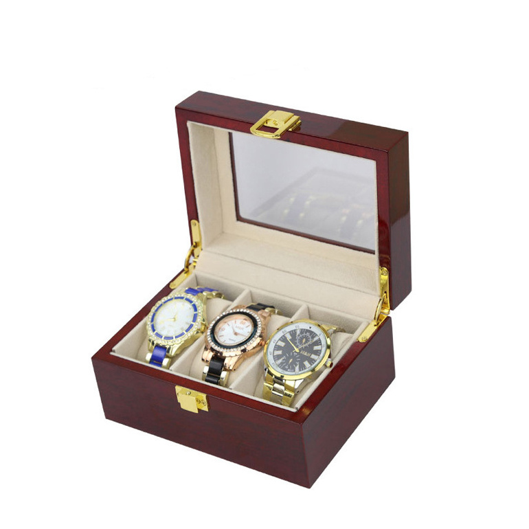 Wholesale Custom 3 Slots Red Wooden Watch Packaging Box Wood Watches Storage Display Organizer Box