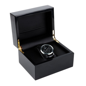 Glossy Piano Paint Luxury Single Black Wooden Watch Box Manufacture Custom Logo Printed Watch Display Case