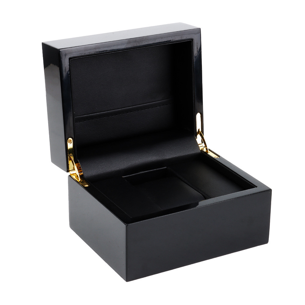 Glossy Piano Paint Luxury Single Black Wooden Watch Box Manufacture Custom Logo Printed Watch Display Case