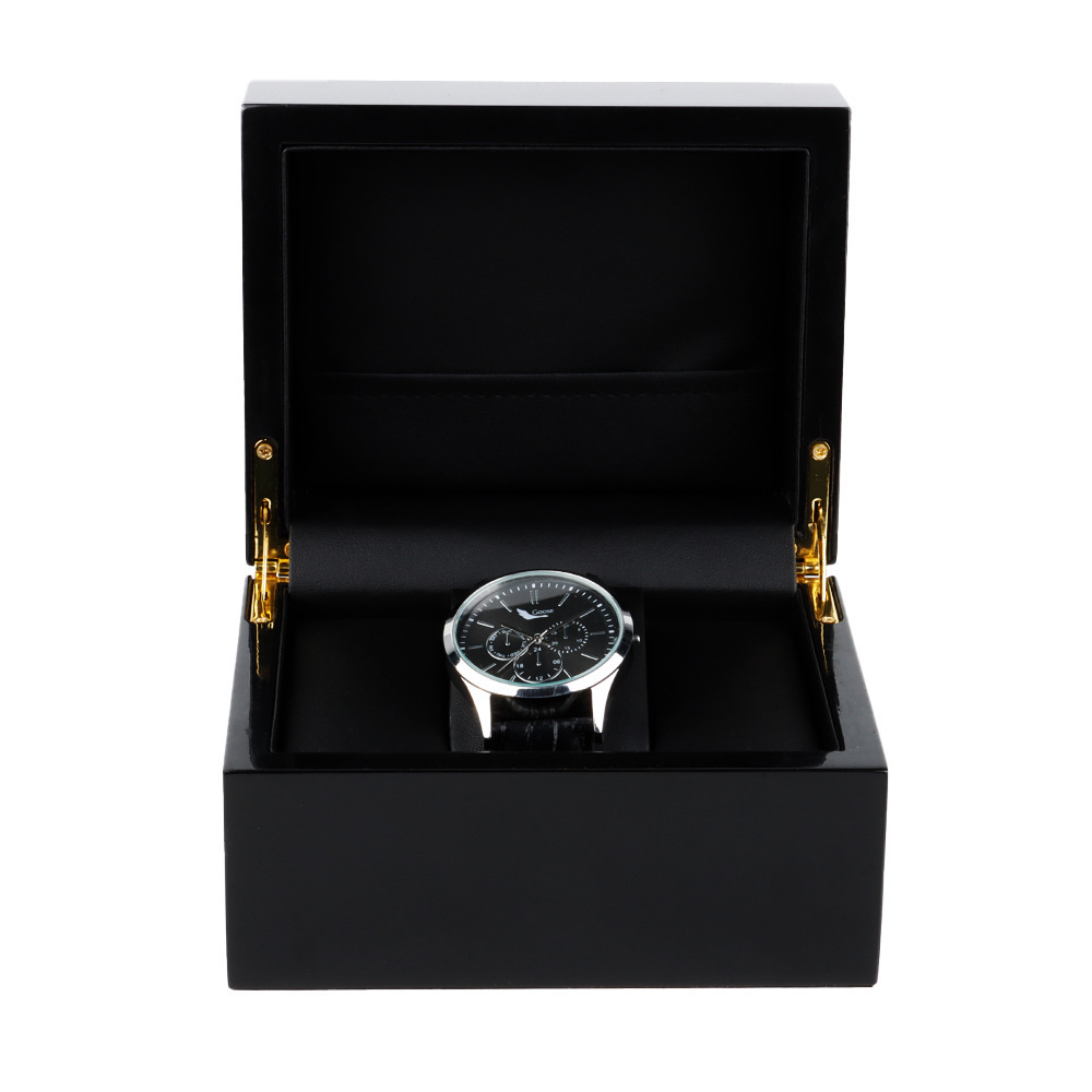 Glossy Piano Paint Luxury Single Black Wooden Watch Box Manufacture Custom Logo Printed Watch Display Case