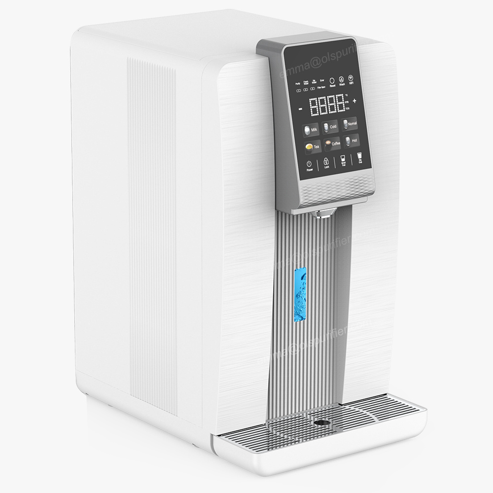 Olansi Smart hot cold hydrogen water taps direct connection touchless pipeline standing water dispenser with RO filter system