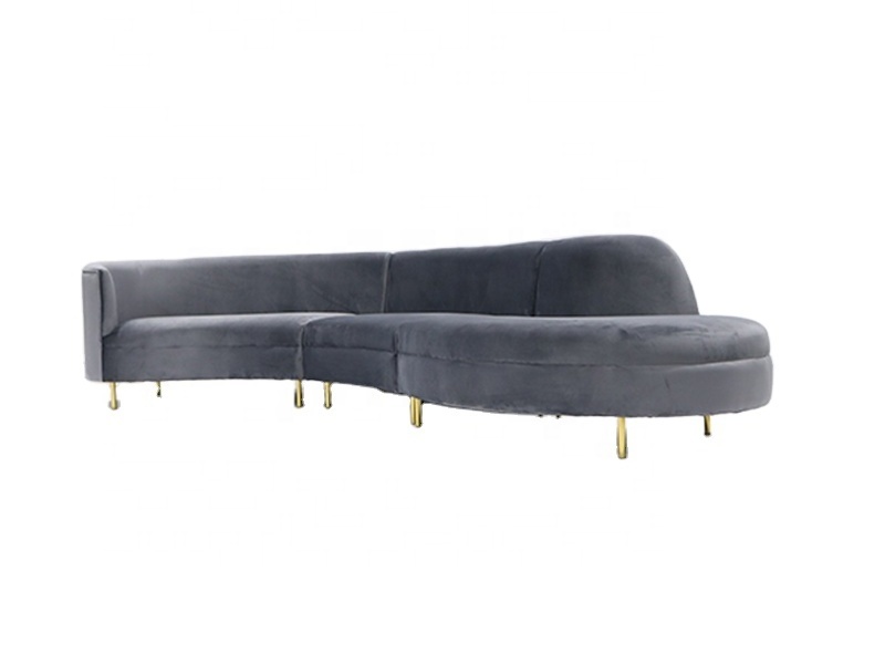 S Shape fabric sofa modern light luxury metal feet living room velvet sofa