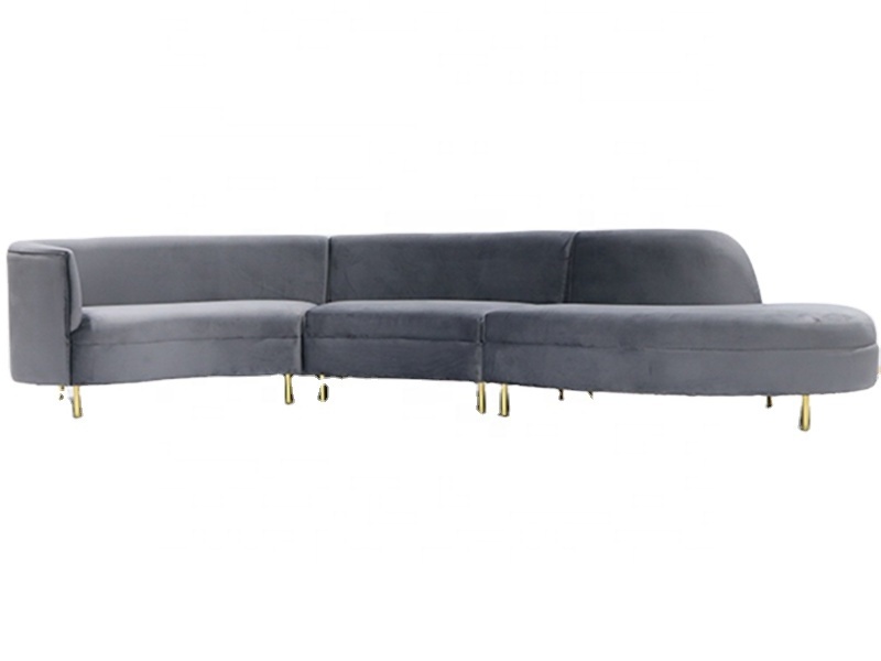 S Shape fabric sofa modern light luxury metal feet living room velvet sofa