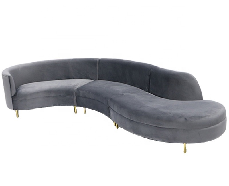 S Shape fabric sofa modern light luxury metal feet living room velvet sofa