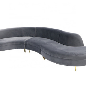 S Shape fabric sofa modern light luxury metal feet living room velvet sofa