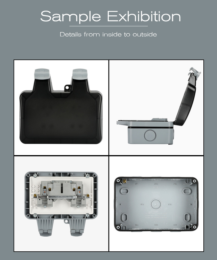 WPS GWP-BT201 2 Gang British Type 13A Waterproof Switch And Socket Double Gang Weatherproof Outdoor AC Plug and Socket