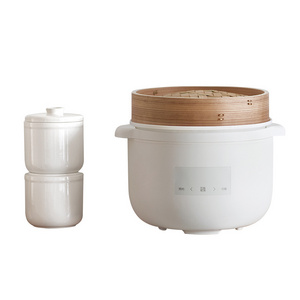 New Household Appliances Supplements Rice Soup Cooking Ceramic Electric Crock Pot Slow Cooker with Bamboo Steamer