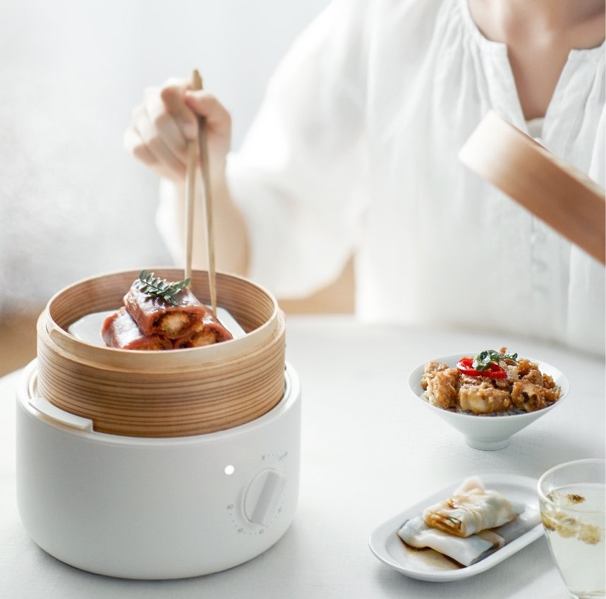 Electric Mini Bamboo Steamer Food Heating Machine 3 layer  dumpling Food Pot Steamer 60-minute Timer Control