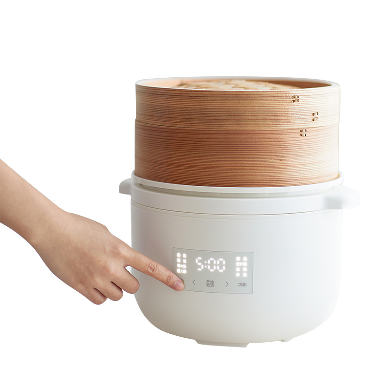 Multifunction Electric Stew Pot Ceramics Slow Cooker 2.5L Electric Crock Pot with Bamboo Steamer