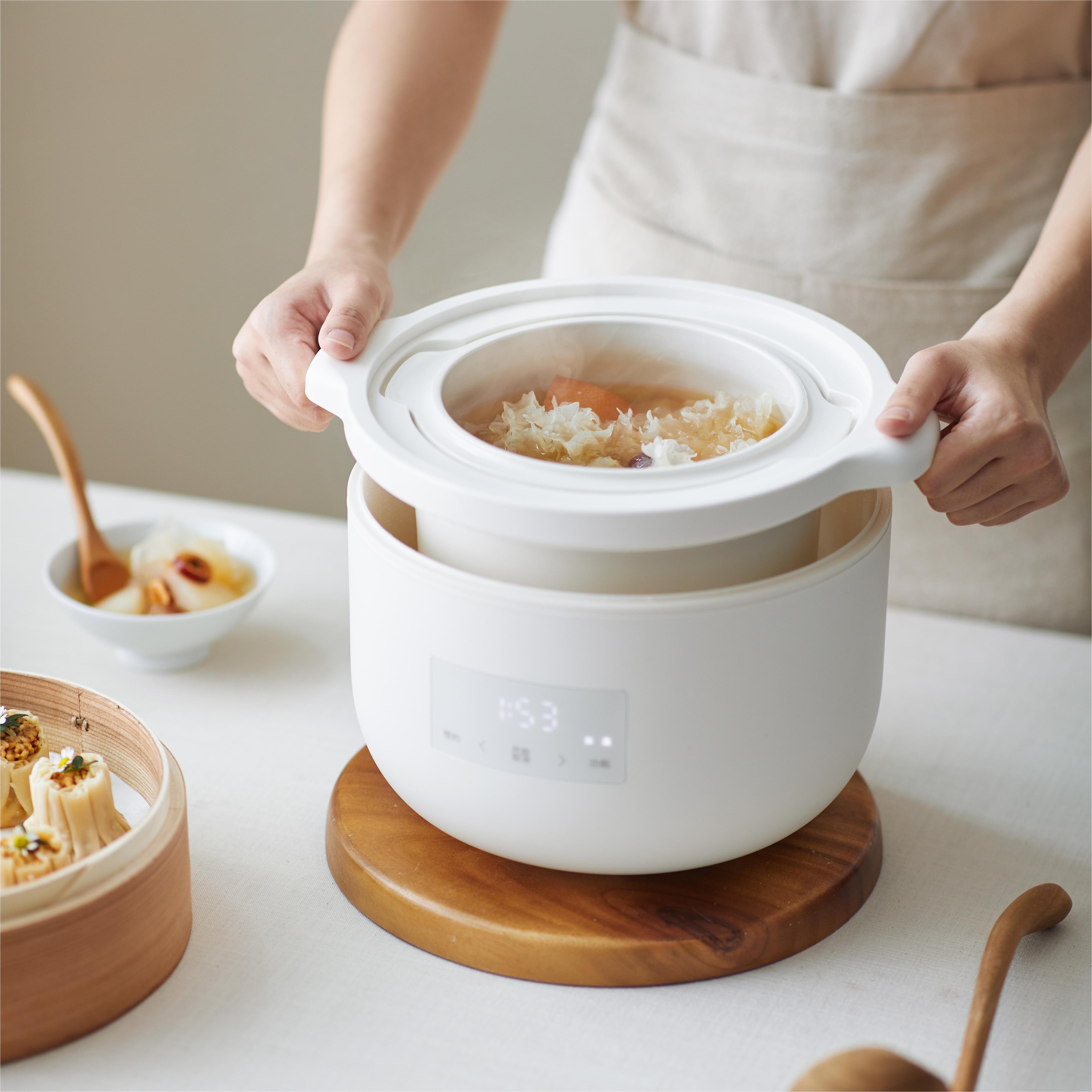 Multifunction Electric Stew Pot Ceramics Slow Cooker 2.5L Electric Crock Pot with Bamboo Steamer